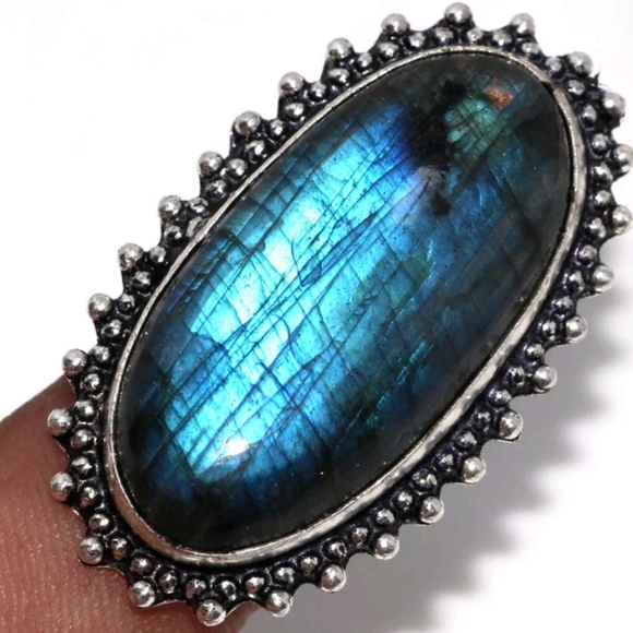 💙XL Labradorite Gemstone Boho Ring Sterling Silver - Picture 1 of 6